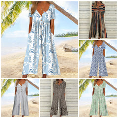 💥Last Day Special Sale 49% OFF💃Printed V-Neck Side Pocket Jumpsuit