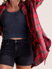 🔥LAST DAY SALE 49% OFF🔥Women's Mineral Washed Button Down Plaid Shirt