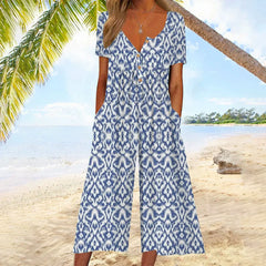 💥Last Day Special Sale 49% OFF💃Printed V-Neck Side Pocket Jumpsuit