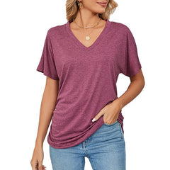 💕Summer Hot Promotion- UP TO 49% OFF🌷V-Neck Solid Color Loose Ladies Tops