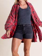 🔥LAST DAY SALE 49% OFF🔥Women's Mineral Washed Button Down Plaid Shirt