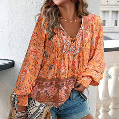 💖LAST DAY SALE 50% OFF💖Women's Fashion Printed v-Neck Long Sleeve Shirt