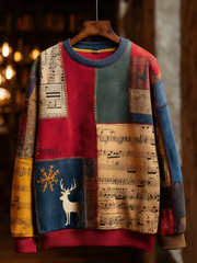 Men's Retro Casual Musical Note Christmas Party Art Sweatshirt