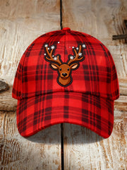 Unisex Christmas Red Plaid Reindeer Print Hat