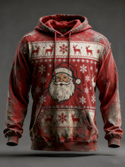 Men's Vintage Christmas Santa Claus Printed Hoodie