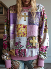 Women's Floral Cross Print Casual Sweatshirt