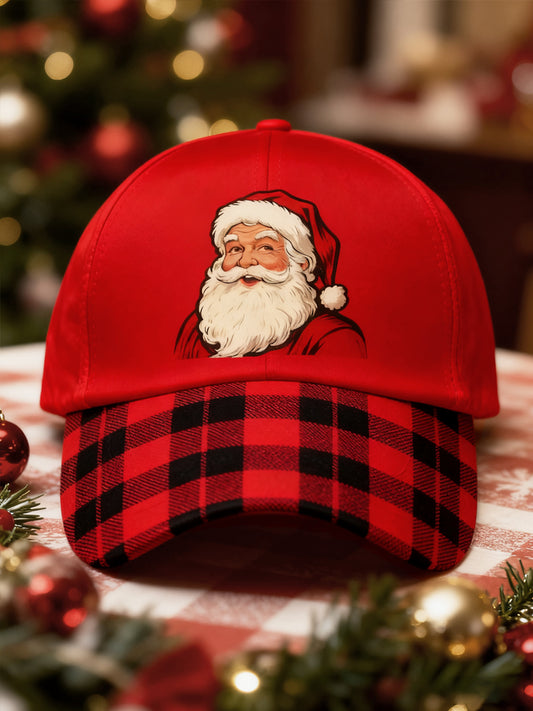 Unisex Vintage Santa Claus Christmas Red Plaid Print Hat