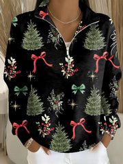 Women's Christmas Print Zipper Sweatshirts