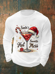Men's Funny Christmas Santa's Favorite Hot Mess Casual Waffle Long Sleeve Top