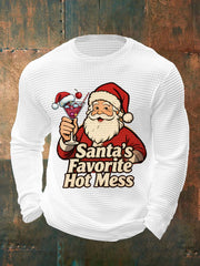 Men's Funny Christmas Santa's Favorite Hot Mess Casual Waffle Long Sleeve Top