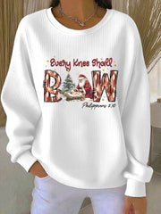 Women's Christmas combined with faith print Ribbed Round-Neck Sweatshirt