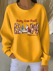 Women's Christmas combined with faith print Ribbed Round-Neck Sweatshirt