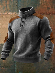 Men's Retro Herringbone Print Buttons Sweatshirt