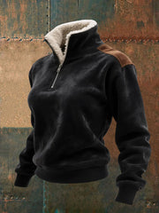 Women's Retro Casual Contrast Color Stitching Zipper Pullover