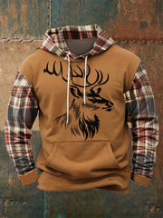 Men's Western Deer Head Plaid Oversized Hoodie