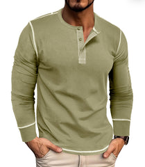 Men's Solid Color Casual Henley Collar Long-Sleev T-Shirt