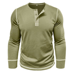 Men's Solid Color Casual Henley Collar Long-Sleev T-Shirt