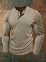 Men's Solid Color Casual Henley Collar Long-Sleeve T-Shirt