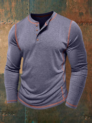 Men's Solid Color Casual Henley Collar Long-Sleeve T-Shirt