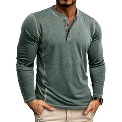 Men's Solid Color Casual Henley Collar Long-Sleeve T-Shirt