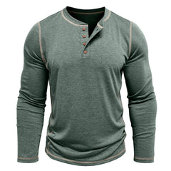 Men's Solid Color Casual Henley Collar Long-Sleeve T-Shirt