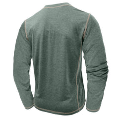 Men's Solid Color Casual Henley Collar Long-Sleeve T-Shirt
