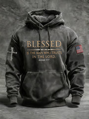 Men's Blessed Cross Oversized Drop-Shoulder Hoodie with Pockets