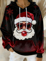 Women's Christmas Santa Claus Art Print Flannel Hoodie