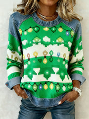 Women's Vintage Christmas Denim Patchwork Sweatshirt