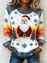 Women's Vintage Christmas Denim Patchwork Sweatshirt