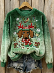 Women's Christmas Dachshund Dog Art Cozy Flannel Sweater