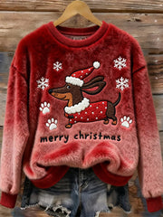 Women's Christmas Dachshund Dog Art Cozy Flannel Sweater