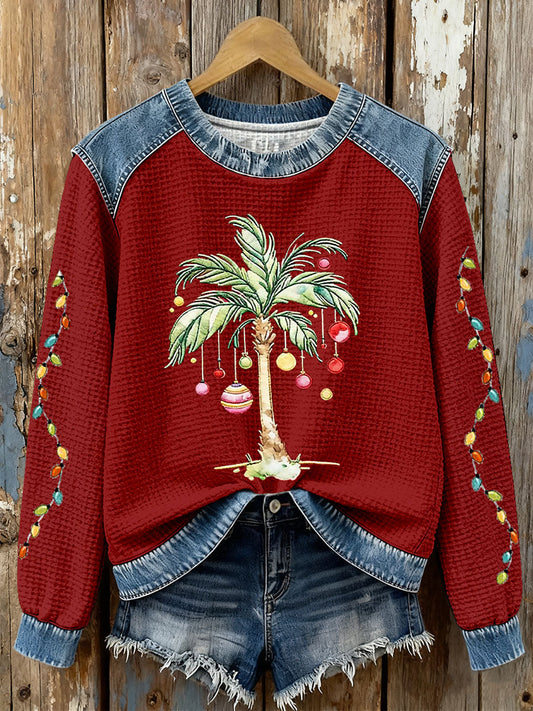 Women's Christmas Palm Tree Print Casual Top