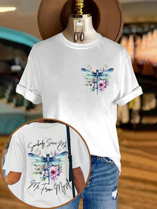 Women's Country Music Somebody Save Me,Me From Myself Print Crew Neck T-Shirt