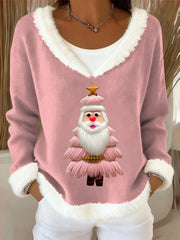 Women's Christmas Tree Art Casual Fur Collar Top