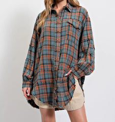 🔥LAST DAY SALE 49% OFF🔥Women's Mineral Washed Button Down Plaid Shirt