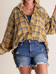 🔥LAST DAY SALE 49% OFF🔥Women's Mineral Washed Button Down Plaid Shirt