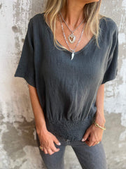 🔥LAST DAY SALE 49% OFF🔥Simple Solid Color V-Neck Half-Sleeve T-Shirt💛