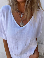 🔥LAST DAY SALE 49% OFF🔥Simple Solid Color V-Neck Half-Sleeve T-Shirt💛