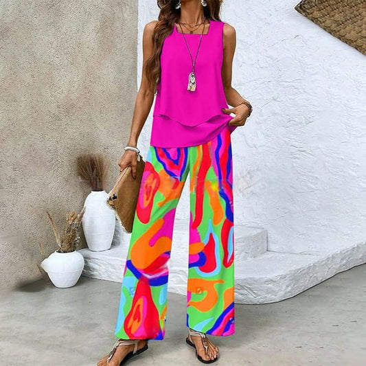 💖Last Day Hot Sale 50% OFF🌺Women’s Trendy Print 2 Piece Outfits Sleeveless Top & Pants