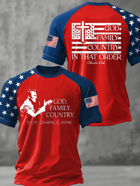 Men's God Family Country In That Order Charlie Kirk Print Hoodie