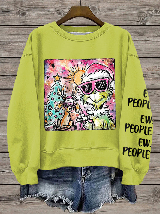 Women's Merry Christmas Ew People Print Sweatshirt