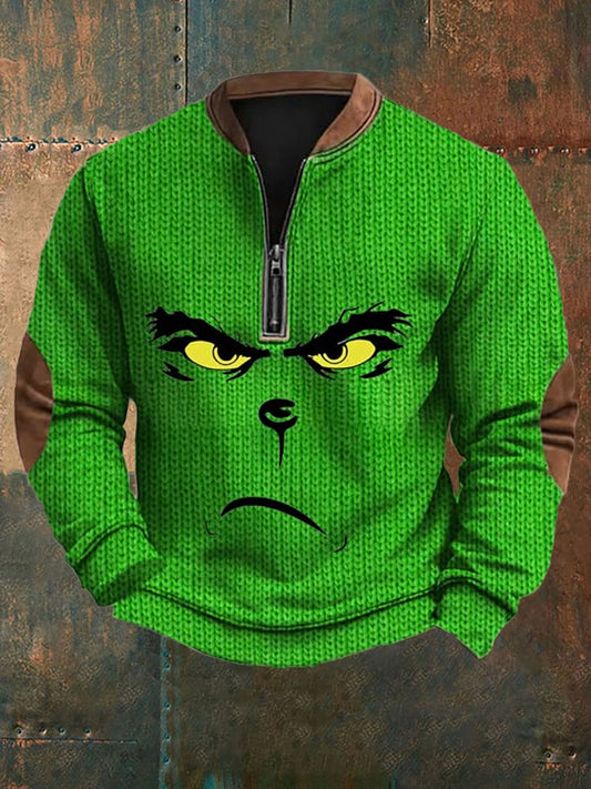 Men's Funny Classic Christmas Character Print Casual Zipper Sweatshirt