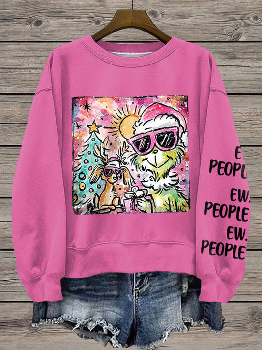 Women's Merry Christmas Ew People Print Sweatshirt