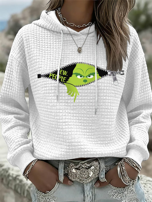 Women's Funny Christmas EW People Print Waffle Sweater