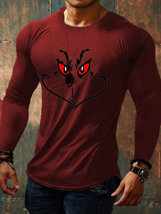 Men's Funny Classic Christmas Character Print Casual Long Sleeve Top
