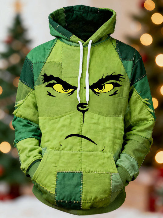 Men's Funny Classic Christmas Cartoon Character Patchwork Print Casual Hoodie