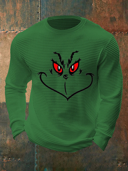 Men's Funny Classic Christmas Character Print Casual  Waffle Long Sleeve T-Shirt