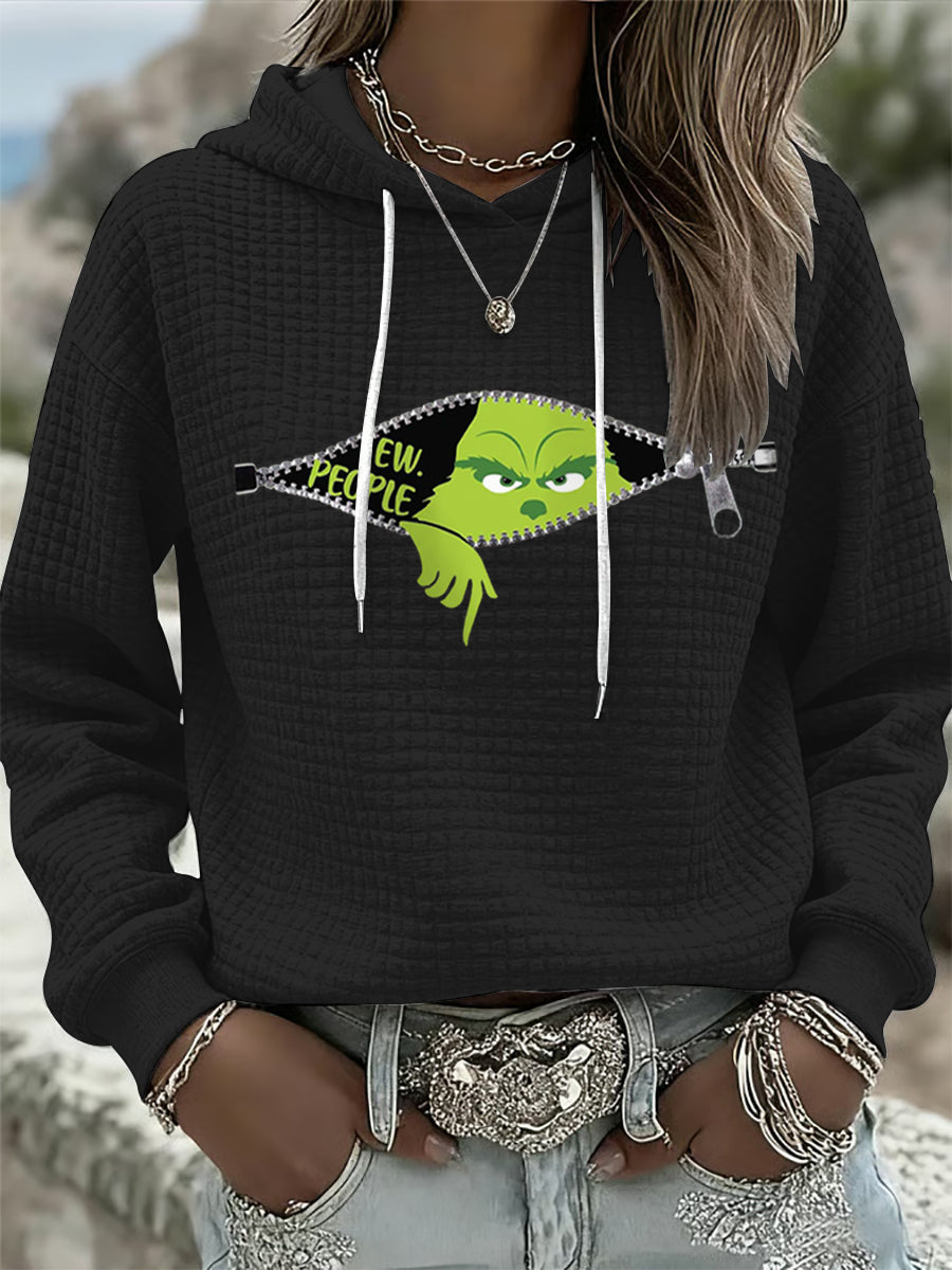 Women's Funny Christmas EW People Print Waffle Sweater