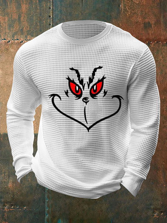 Men's Funny Classic Christmas Character Print Casual  Waffle Long Sleeve T-Shirt
